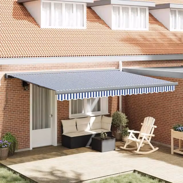Tenda retrattile manuale VIDAXL in alluminio e poliestere, Blu e Bianco, L 400 cm x P 300 cm – 1