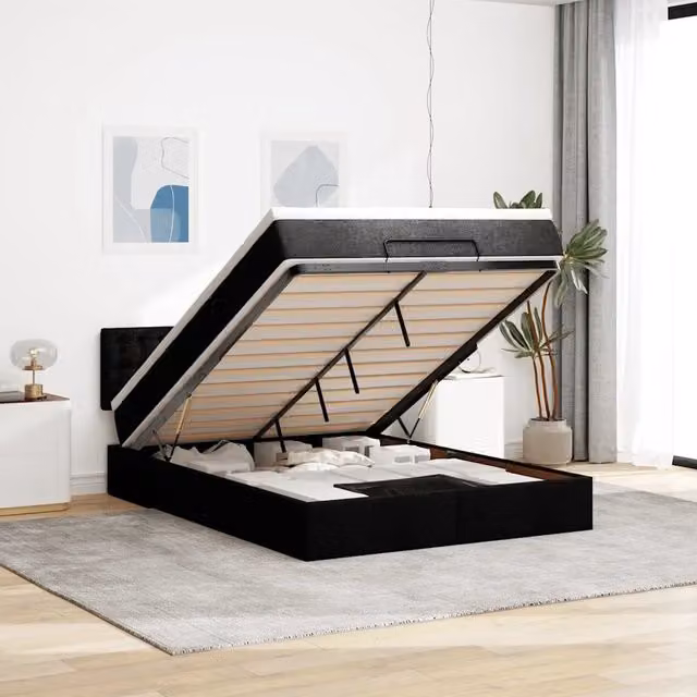 Pouf Letto con Materasso vidaXL Nero con LED e Porta USB L: 140 cm, P: 200 cm, H: 88 cm – 1