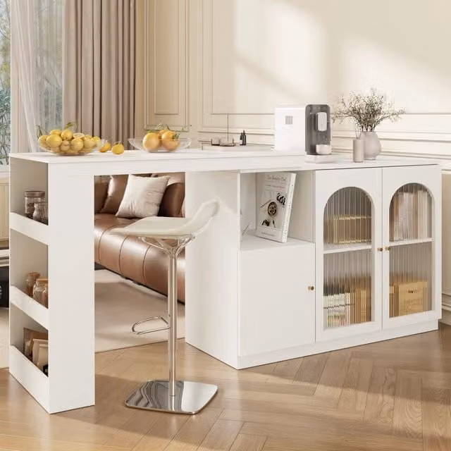 Mobile bar girevole a 360°, bianco, 120x40x97 cm. Credenza moderna multifunzione con porta in vetro per sala da pranzo e bar.