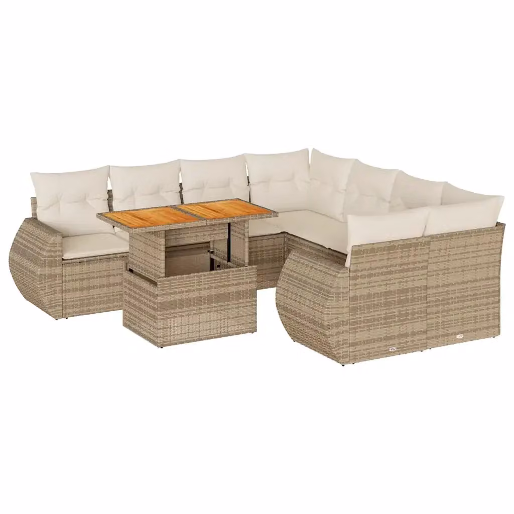Set Divano da Giardino a L vidaXL in Polyrattan con Cuscini Beige e Tavolino da Caffè – 2