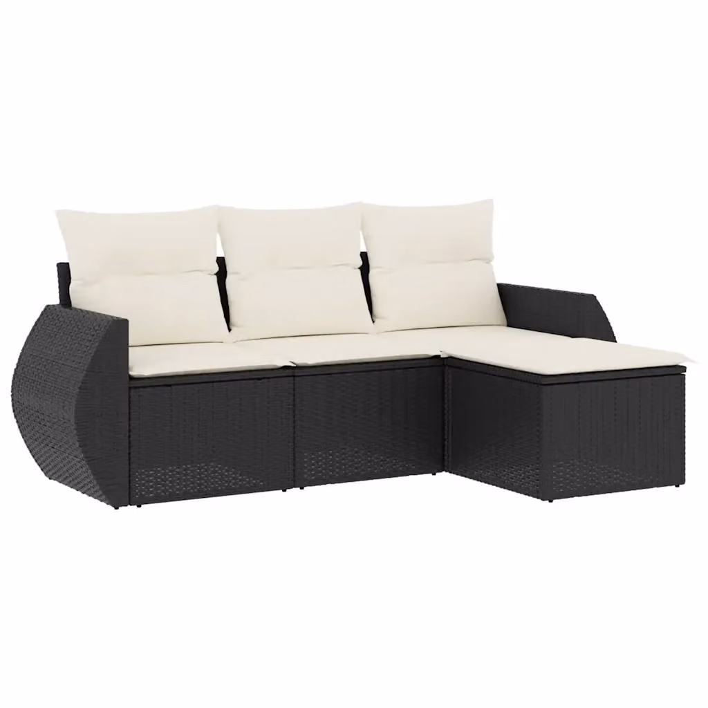 Set di divani da giardino vidaXL a forma di L composto da 4 pezzi in polyrattan nero con cuscini inclusi – 2