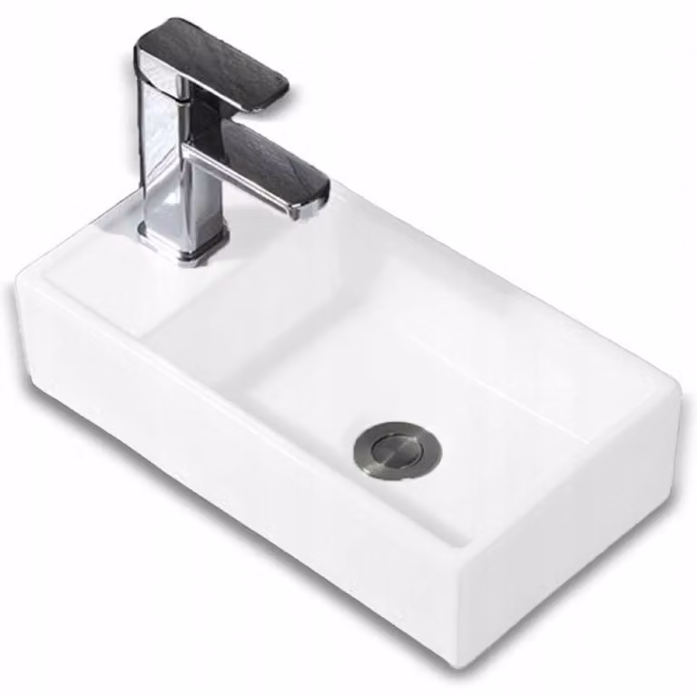 Lavabo rettangolare in Vetroceramica bianca su piano 40x22 cm