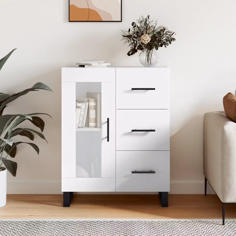 Credenza vidaXL in legno multistrato bianco lucido L: 69,5 cm, P: 34 cm, H: 90 cm