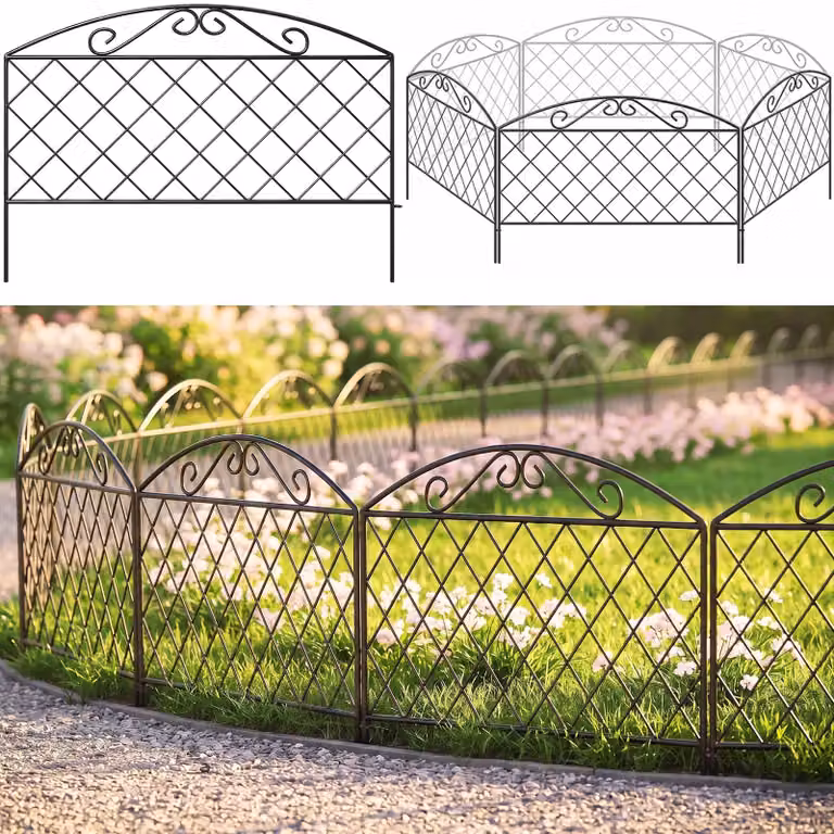 Recinzione per giardino in metallo, alta 44 cm, lunga 3 metri, composta da 5 pannelli, ideale per delimitare aiuole e terrazzi