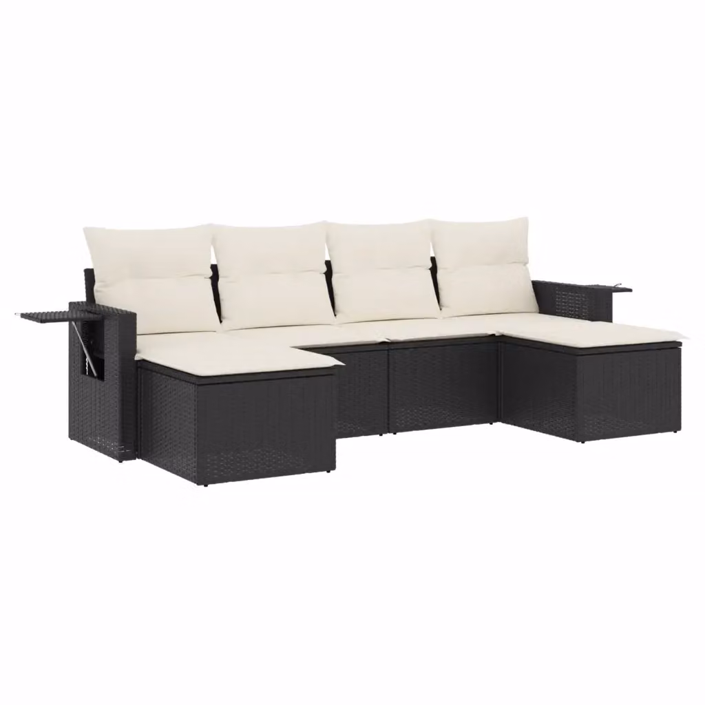 vidaXL Set Divano da Giardino a L 6 pz in Polyrattan Nero con Cuscini e Tavolino – 2