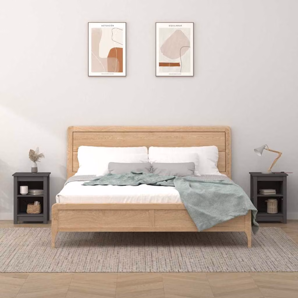 Set di 2 comodini vidaXL in legno massello di pino grigi L/P/H: 40 x 35 x 55 cm