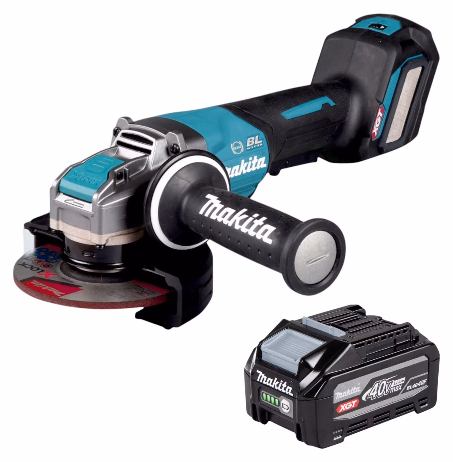 Smerigliatrice angolare a batteria Makita GA 044 GU1 40 V max. 125 mm X-LOCK Brushless + 1x batteria da 4,0 Ah - senza caricabatterie