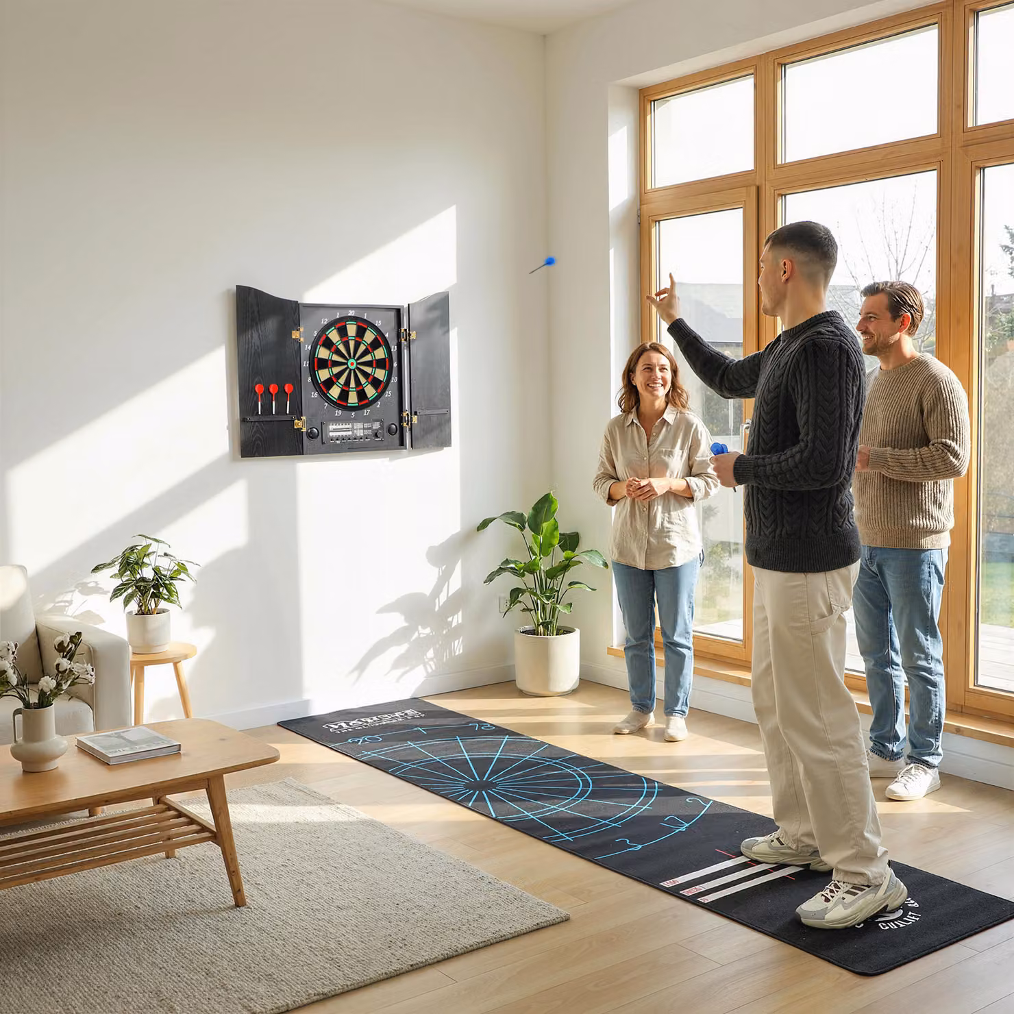 Bersaglio Freccette Elettronico SPORTNOW con Effetto Legno, Display LED, Annunci Vocali, 6 Freccette e 24 Punte di Ricambio, Nero – 2