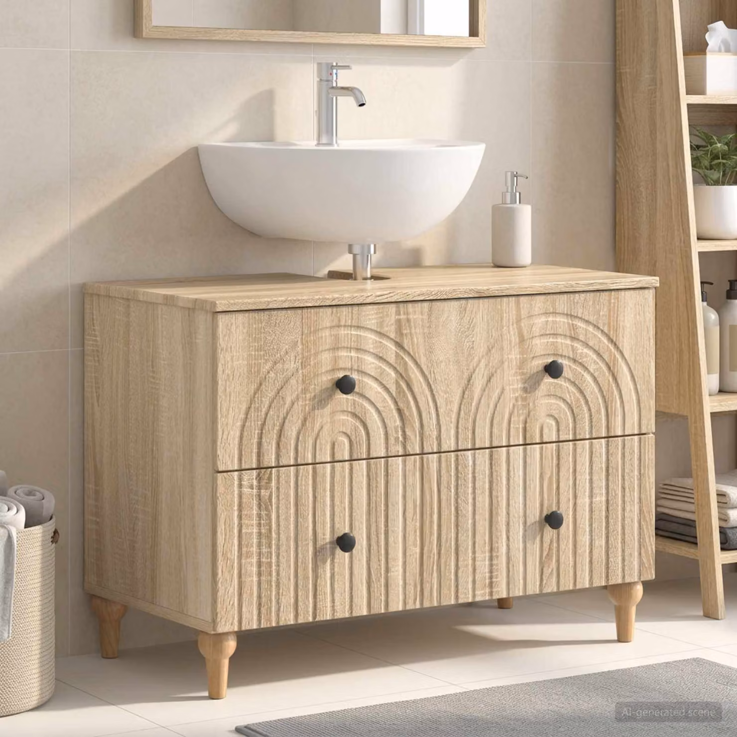 Armadio per lavabo da bagno vidaXL ALKMAAR moderno in Rovere Sonoma marrone con ante e cassetti L/P/H: 82,0 x 59,0 x 41,0 cm
