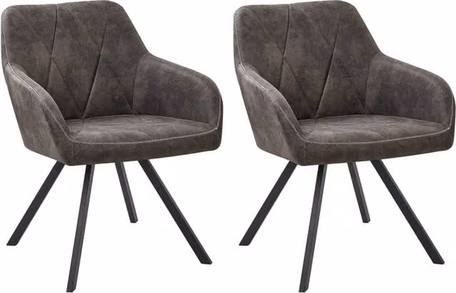 Set di 2 sedie da pranzo BELIANI in tessuto grigio con braccioli e schienale trapuntato e gambe in metallo nero in stile retrò di transizione – 1