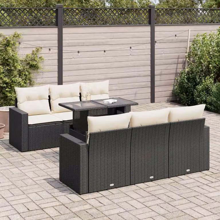 Maison Exclusive - Set da giardino 7 pezzi con cuscini in polyrattan nero