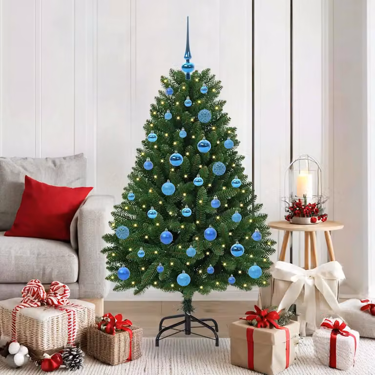 Albero di Natale artificiale vidaXL con 150 LED luce bianca calda, colore verde, altezza 150 cm