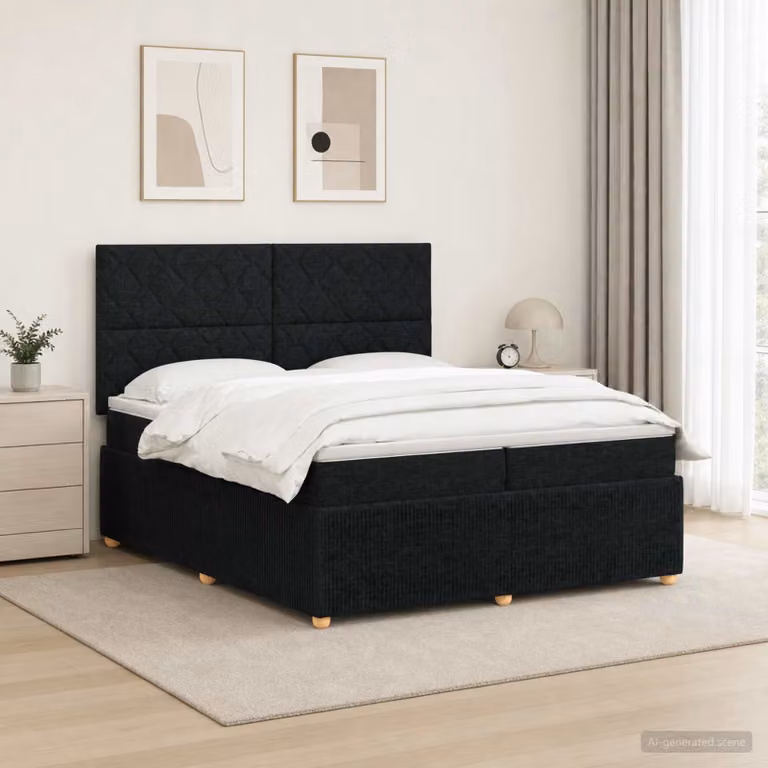 Letto Box Spring vidaXL con Materasso Ibrido e Illuminazione LED, Nero, L/P: 200 x 200 cm
