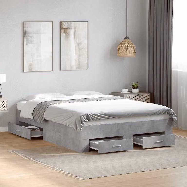 vidaXL Giroletto con Cassetti in Legno Multistrato Grigio 120x200 cm