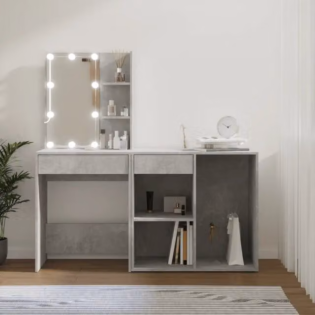 Toeletta Hollywood LED vidaXL in legno multistrato grigio cemento L: 140 cm, P: 40 cm, H: 60 cm – 1