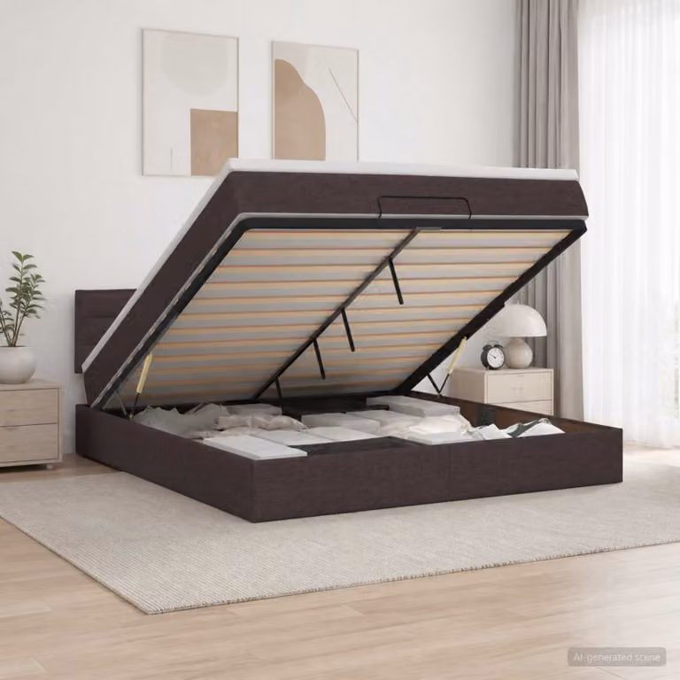 Letto ottomano con materasso vidaXL in tessuto marrone scuro L 140 x P 200 cm