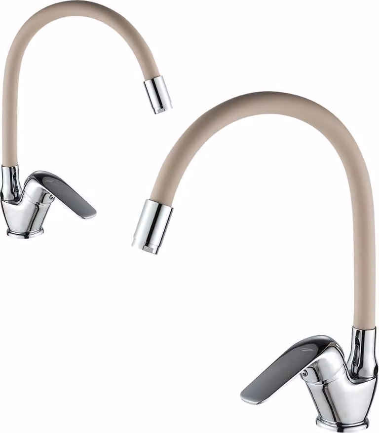Rubinetto da lavello indipendente con bocca flessibile, rubinetteria da cucina beige