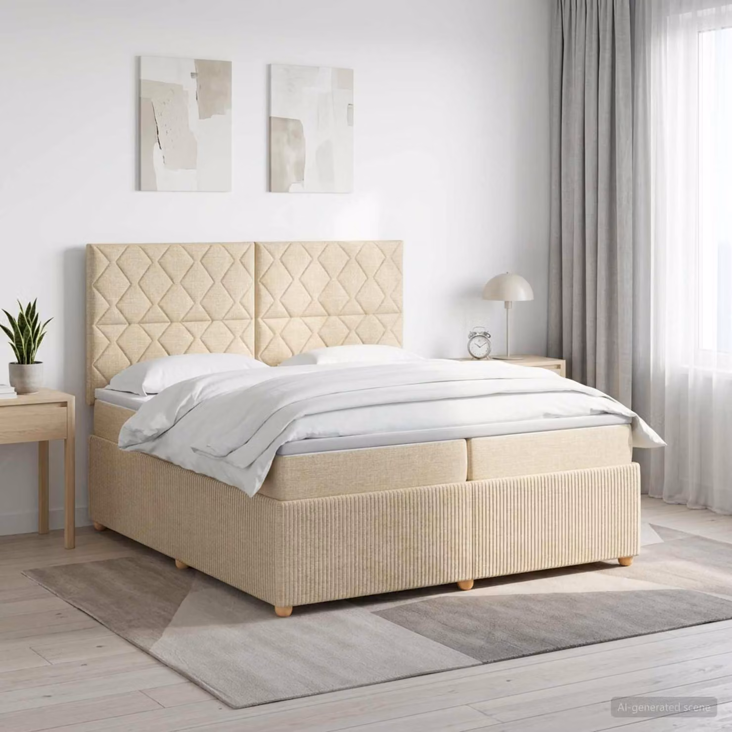 Letto box spring con materasso vidaXL in tessuto beige e bianco, L/P/H: 200 x 200 x 76 cm