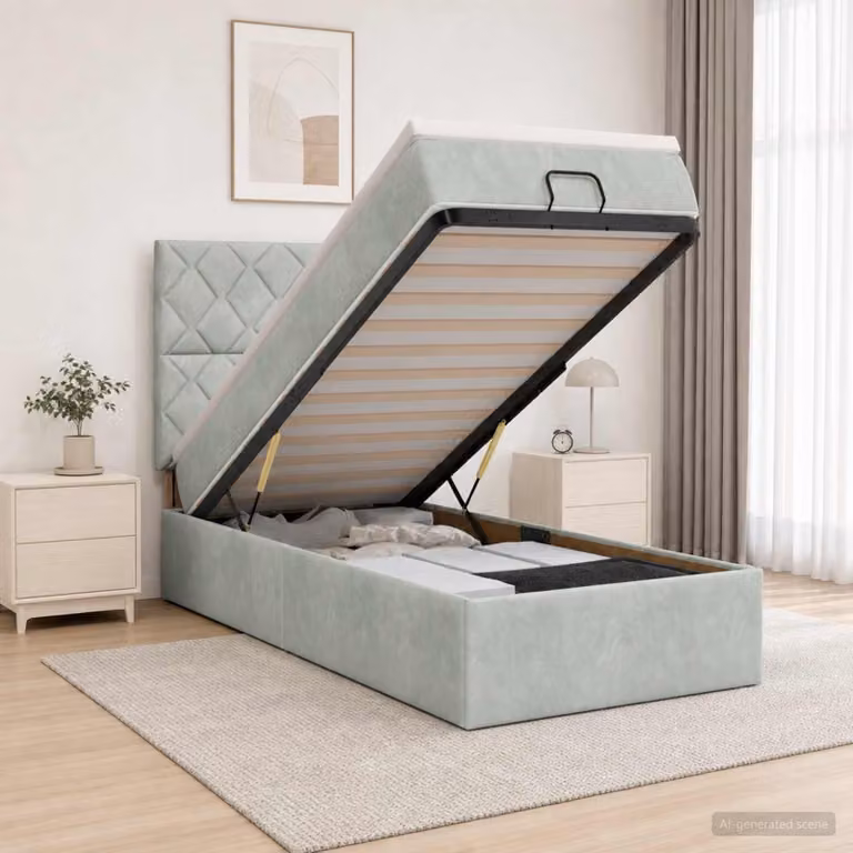 Letto ottomano con materasso vidaXL in velluto Grigio Chiaro, L/P/H: 203 x 100 x 128 cm