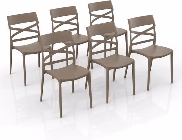 Set 6 sedie in polipropilene FLOW, 100% MADE IN ITALY, impilabile, resistente ai raggi UV, design moderno, ideale per sala da pranzo, cucina, bar, ristoranti o giardino, colore Tortora
