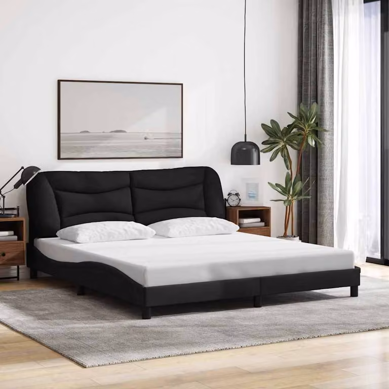Giroletto senza materasso vidaXL Hvar nero in tessuto e legno, L/P: 180 x 200 cm
