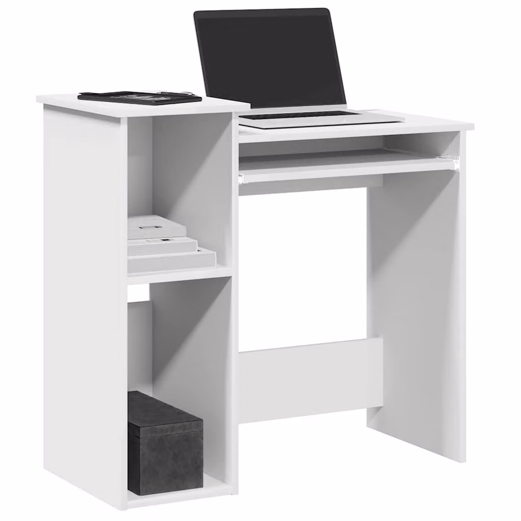 Scrivania con mensole vidaXL bianca in legno MDF laminato L: 84 cm, P: 40 cm, H: 78 cm