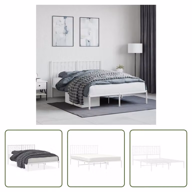 The Living Store Struttura letto con testiera in metallo bianco 140x200 cm