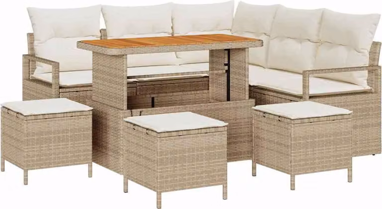 Set Divano da Giardino con cuscino 9 pcs Beige polyrattan
