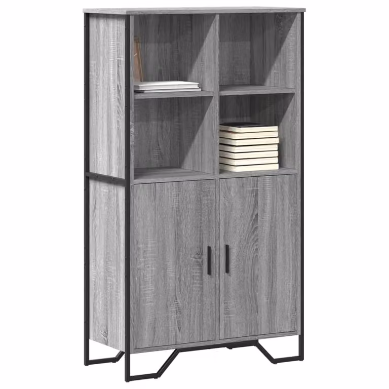 Credenza vidaXL Grigio con ripiani e ante a battente in legno e MDF L: 79,5 cm, P: 35,5 cm, H: 137,5 cm