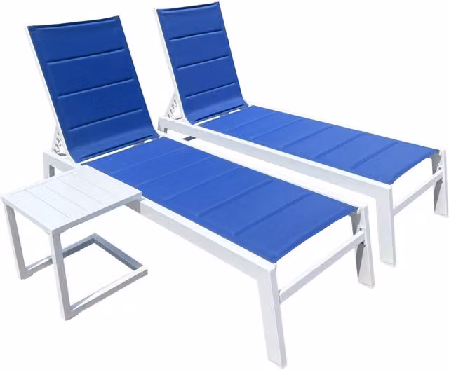 Set di 2 lettini BARBADOS in textilene blu eTavolino - alluminio bianco