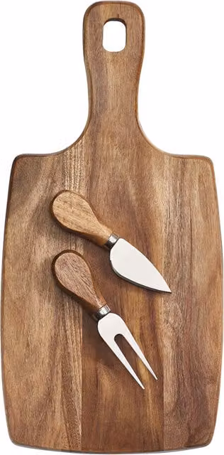 Set Vassoio per Formaggio Zeller Present in Legno, Porcellana e Acciaio Inox, Bianco e Marrone, L: 26 cm, P: 17 cm
