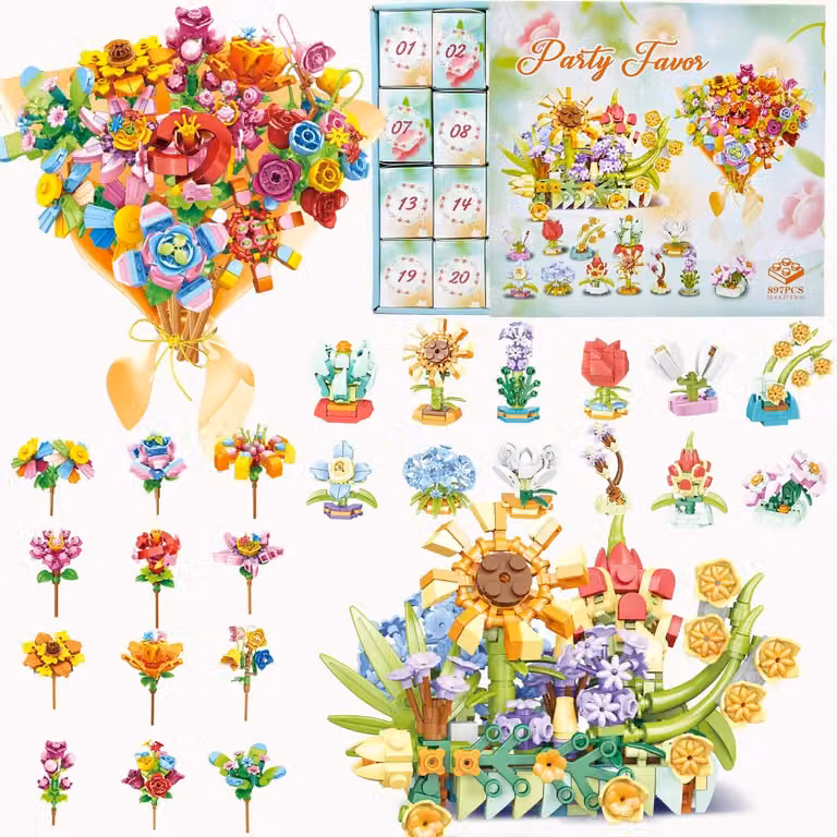 Calendario dell'Avvento 2025 - Calendario dell'Avvento con un bouquet di fiori artificiali per donne - Calendario natalizio con 24 fiori artificiali - Decorazione
