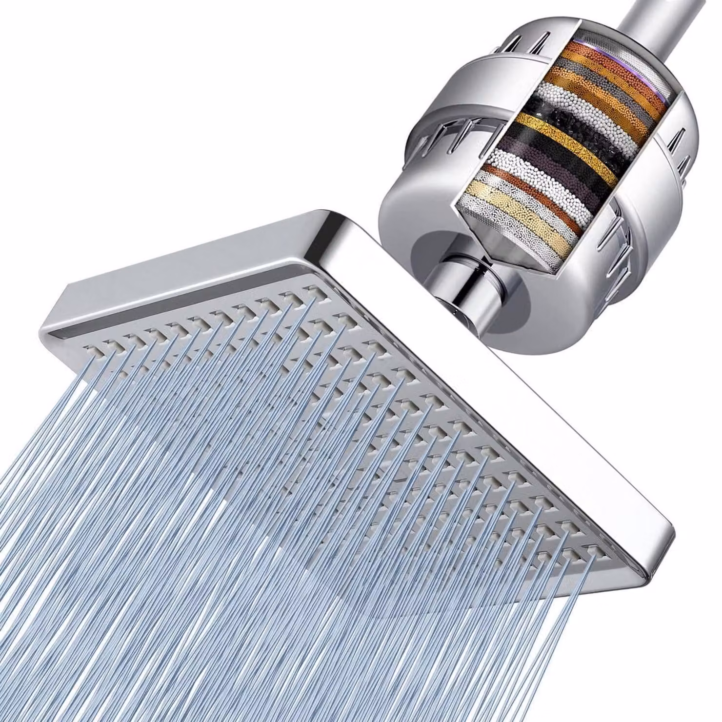 Set di soffioni doccia con filtro a 23 stadi, soffione doccia a pioggia ad alta pressione, quadrato, cromato, da 15 cm