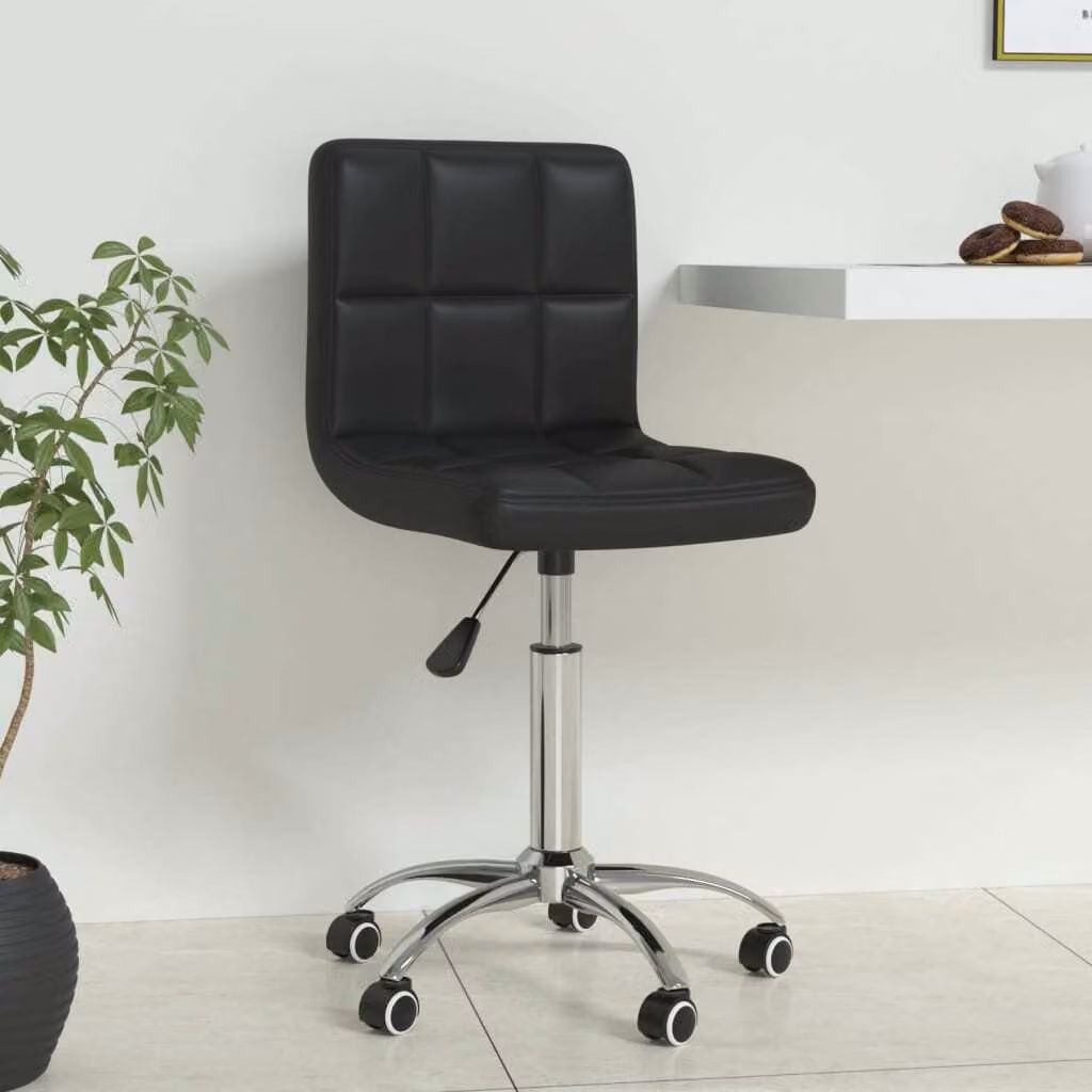 The Living Store Sedia da ufficio girevole in ecopelle nera