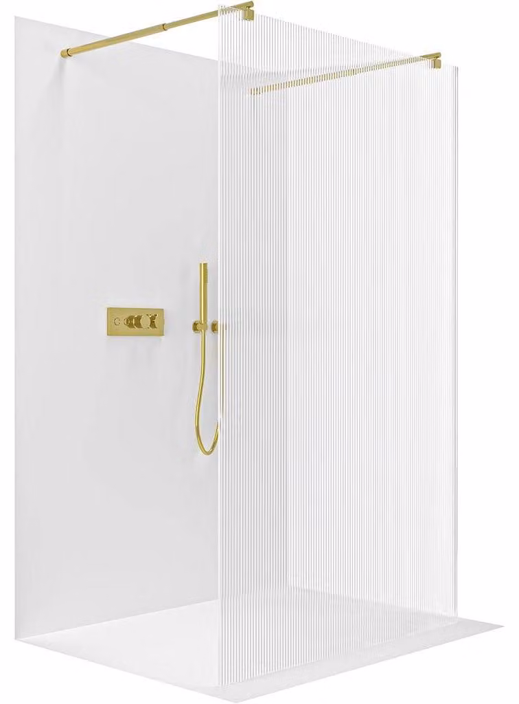 CERANO - Box doccia Walk-in Onyx Duo L/P - 8 mm - montante arrotondato - dorato, vetro rigato - 100x200 cm