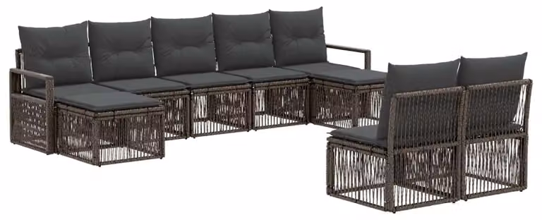 Set di divani da giardino, 9 pezzi, colore grigio, in rattan sintetico