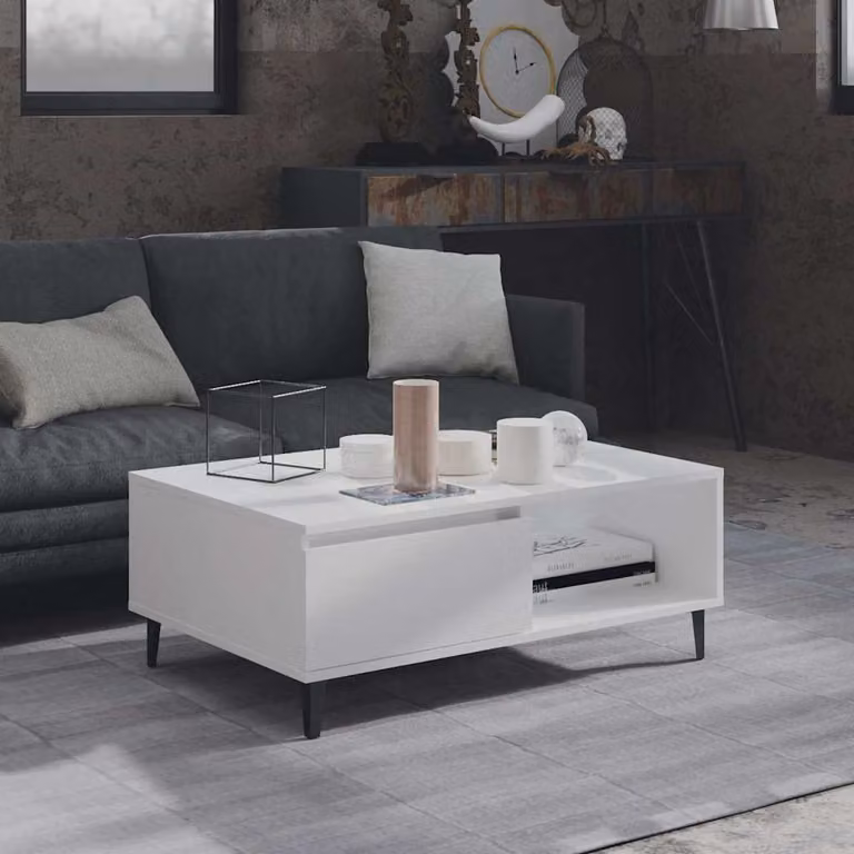 vidaXL Tavolino da Salotto Moderno Bianco in Legno e Metallo L: 90 cm, P: 60 cm, H: 35 cm