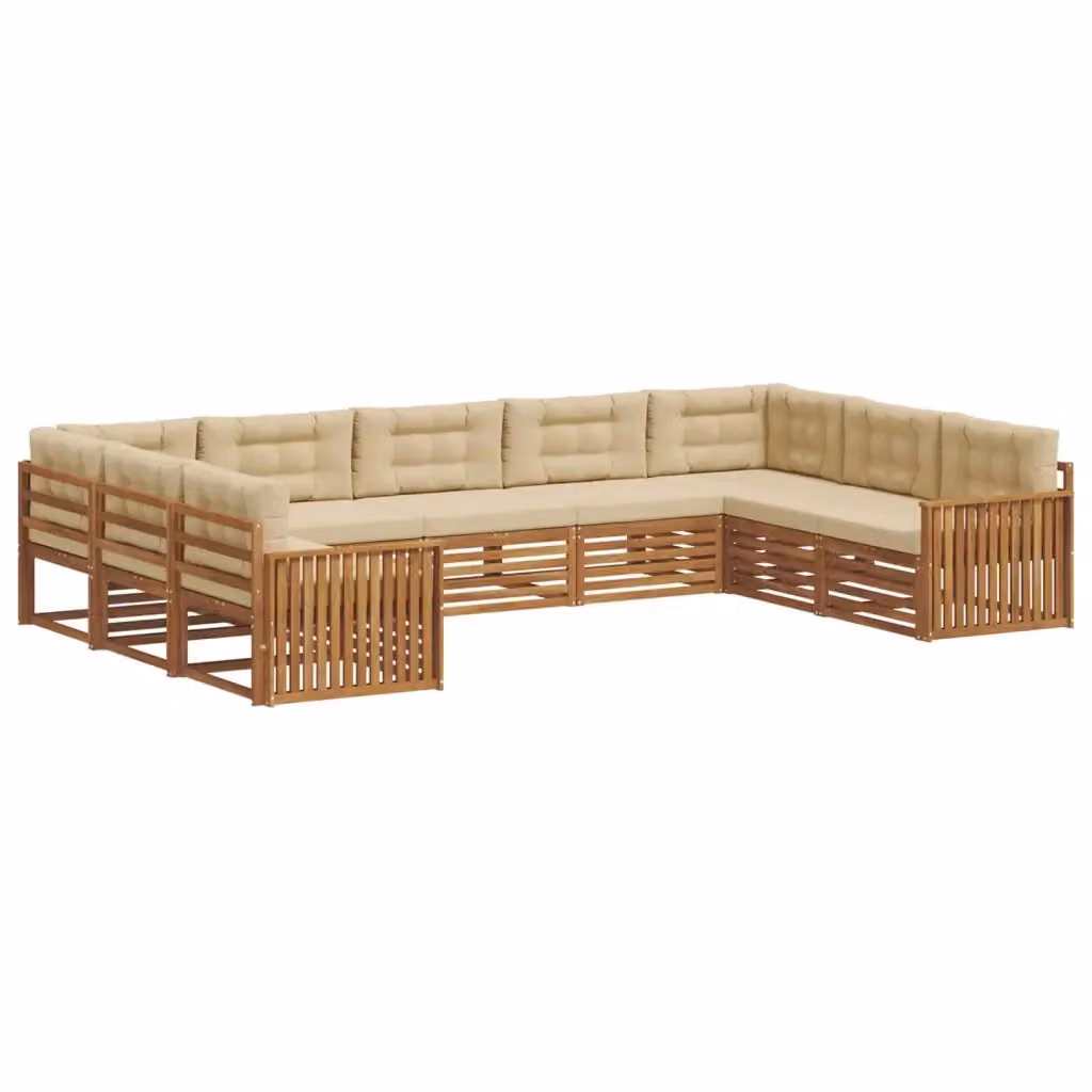 Set di divani da esterno a L vidaXL in legno di acacia con cuscini beige e naturale, 9 pezzi – 2