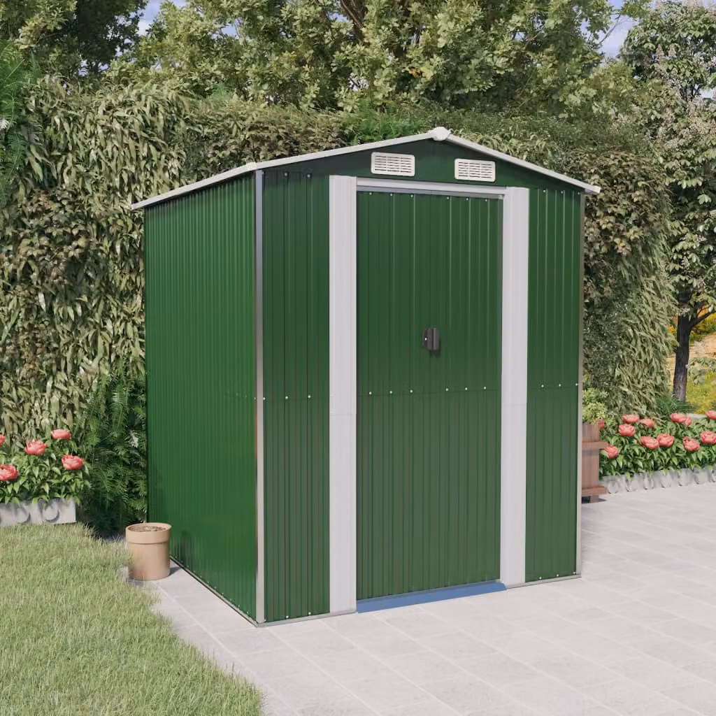 Capanno da Giardino vidaXL in Acciaio Zincato Verde L: 192 cm, P: 191 cm, H: 223 cm