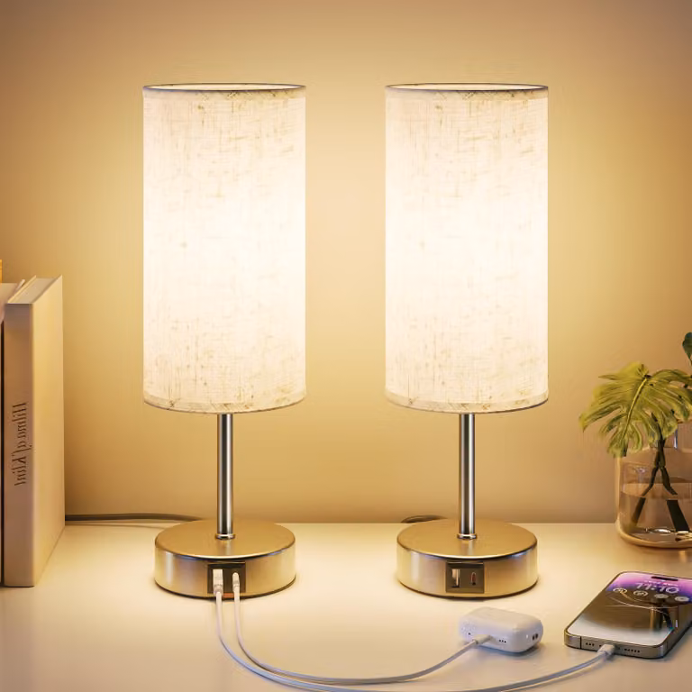 UPXNBOR, set di 2 lampade da comodino con controllo touch, lampade da tavolo dimmerabili con funzione di ricarica