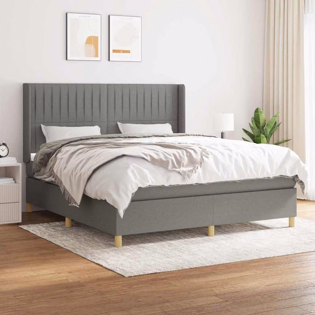 vidaXL Giroletto a Molle con Materasso Ibrido in Tessuto Grigio e Bianco L/P/H: 180 x 200 x 128 cm – 1