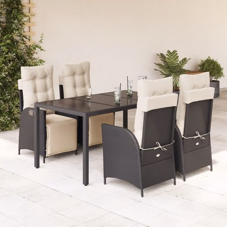 Set da Pranzo da Giardino vidaXL 5 pz in Polyrattan Nero con Piano in Vetro