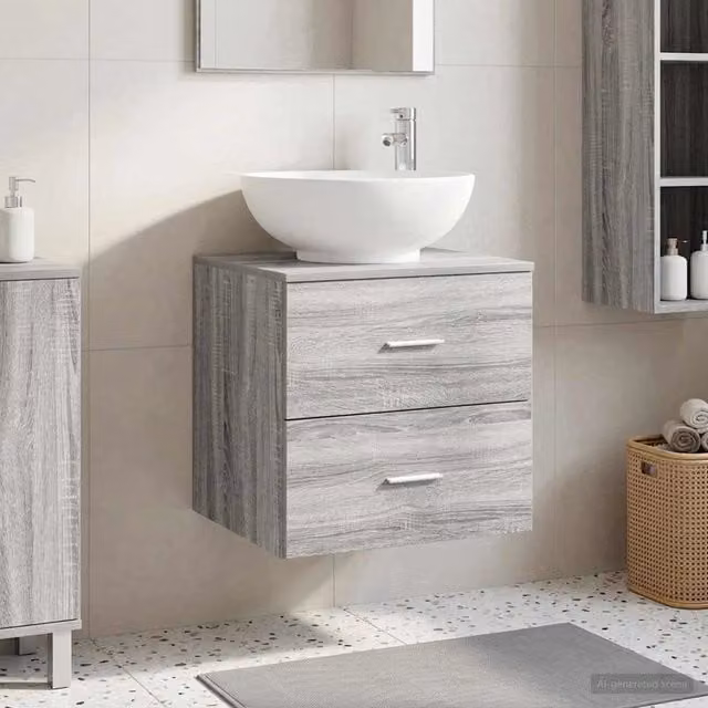 Mobile Lavabo da Parete Moderno vidaXL Grigio con Cassetti e Ante L/P/H: 49,5 x 44,5 x 66,5 cm – 1