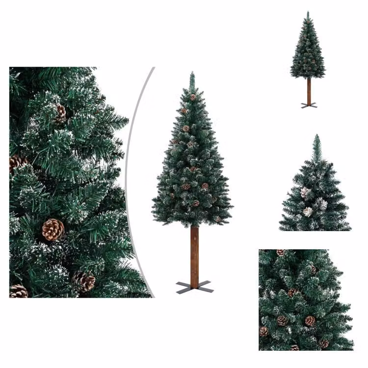 vidaXL Albero di Natale sottile con vero legno e neve verde 180 cm - Alberi di Natale