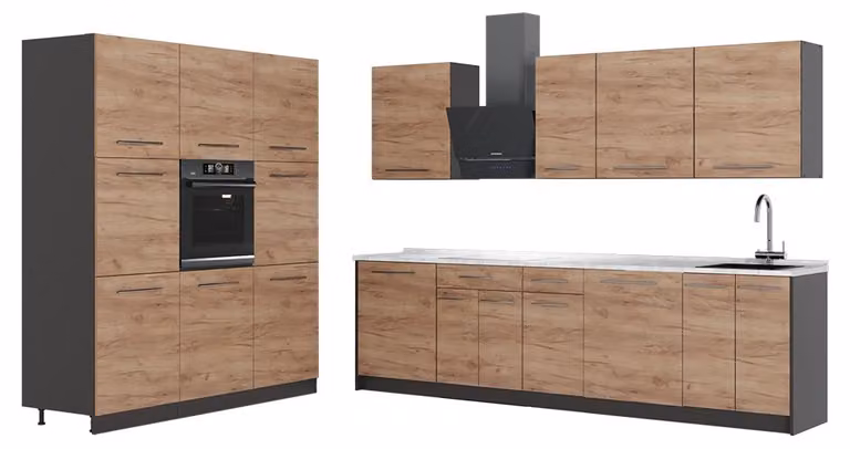 Cucina componibile Vicco Fame-Line Rovere dorato/Antracite 460 cm senza piano di lavoro, Model 63848