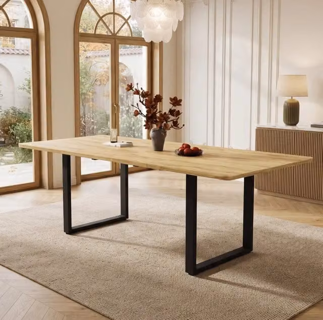 Tavolo da pranzo estensibile 140-180-220x80 cm naturale in MDF, fino a 10 persone