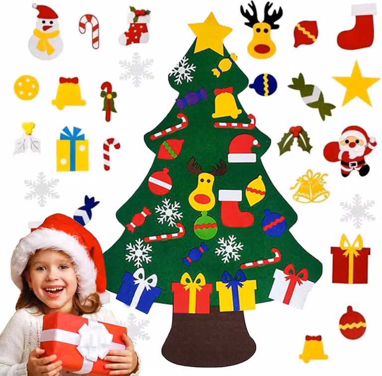 Albero di Natale con ornamenti in feltro rimovibili Decorazione natalizia fai da te