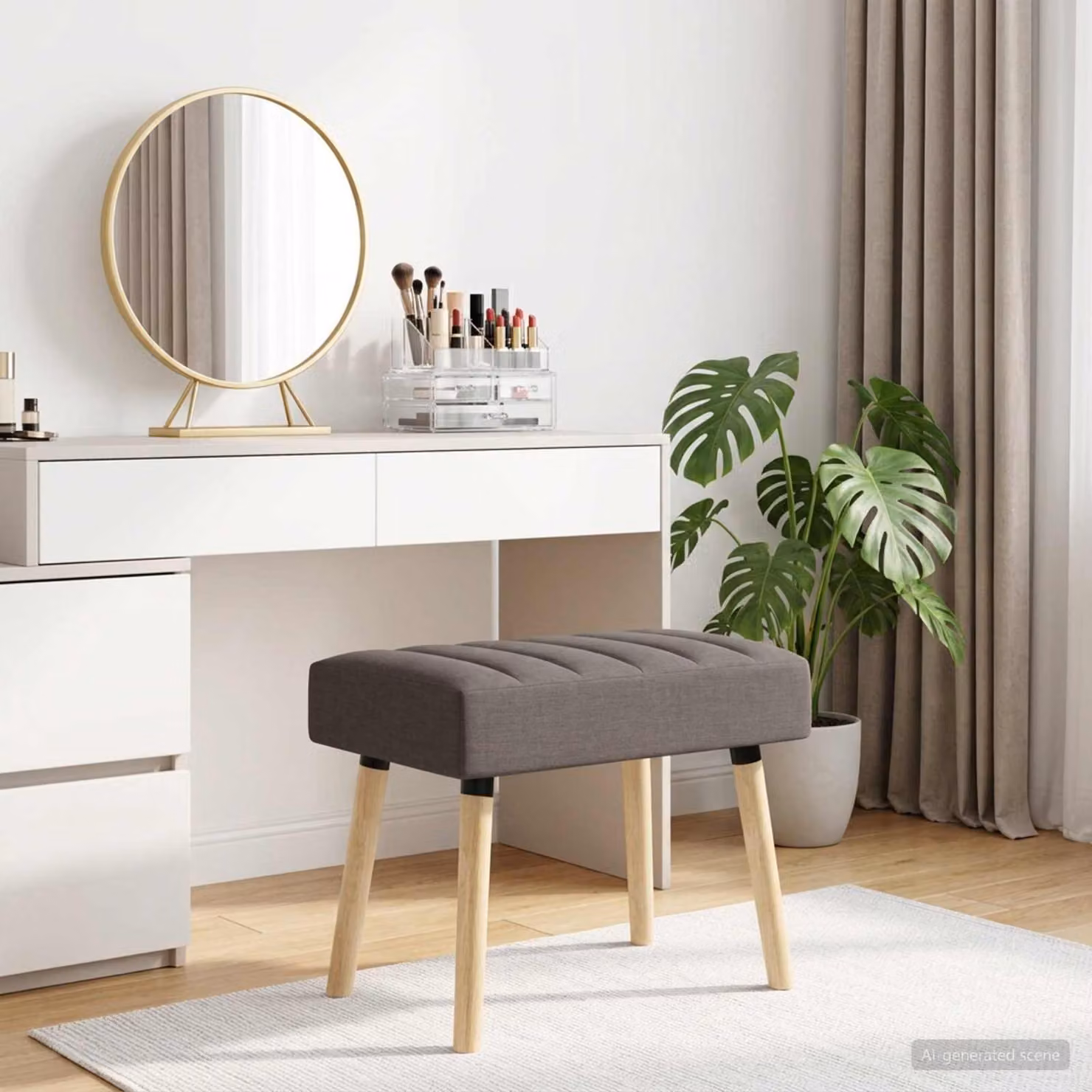 Panchina trapuntata a canale vidaXL in tessuto e legno di gomma, colore beige/grigio, L 60 x P 40 x H 45 cm