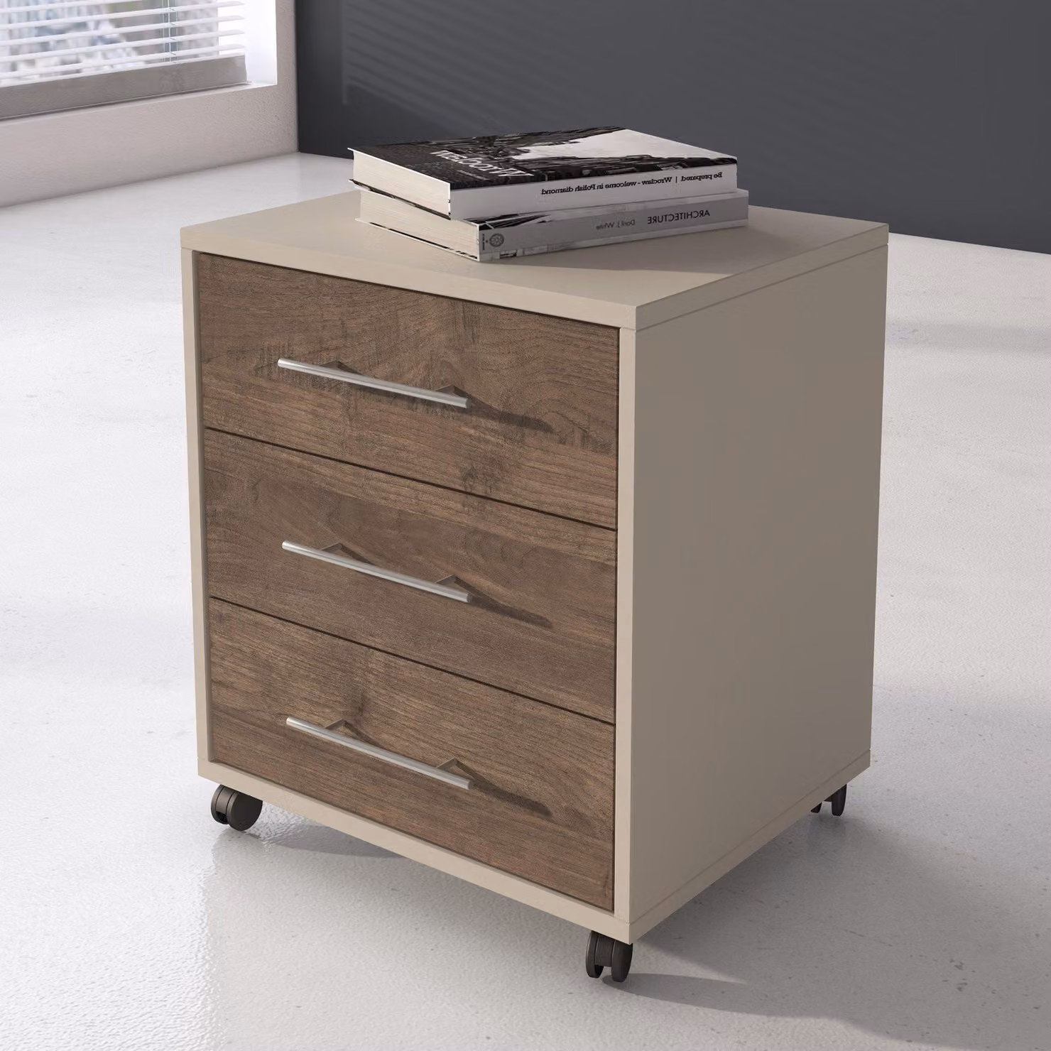 Pisano - Cassettiera, 43x40x57h cm Beige, 3 Cassetti
