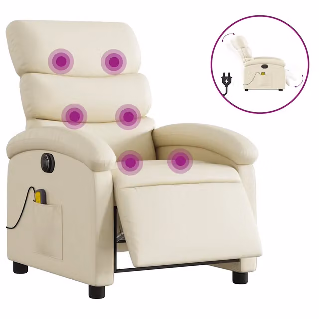 Poltrona Massaggiante | Sedia Relax Elettrica Reclinabile Crema Similpelle